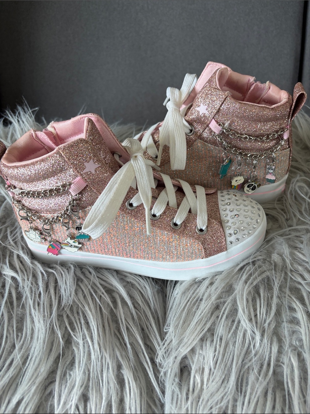Skechers Pink Glitter High-Top Sneakers with Charms and twinkle toes